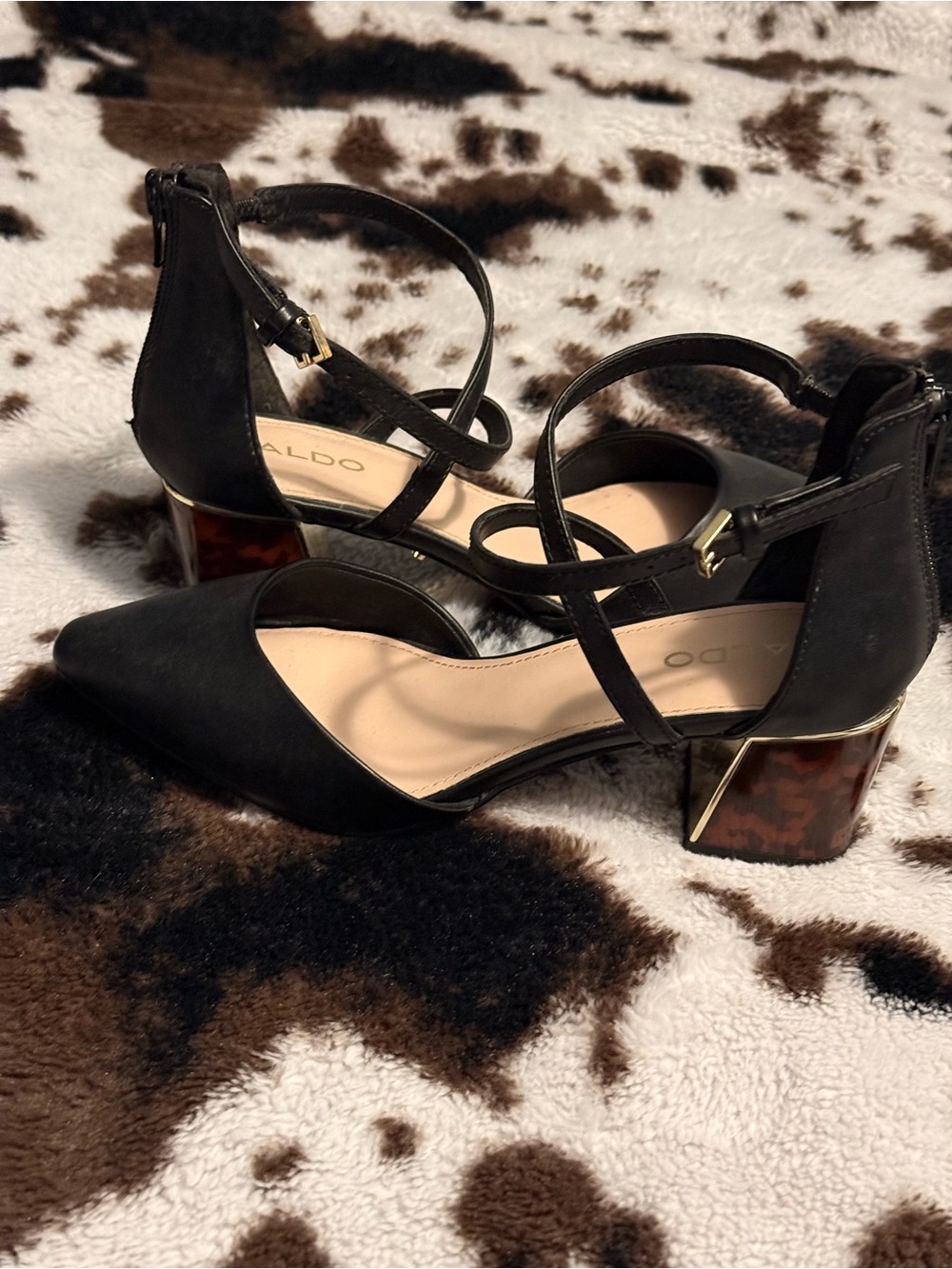 Aldo Black Pointed-Toe Double-Strap Heels - Picture 4 of 4